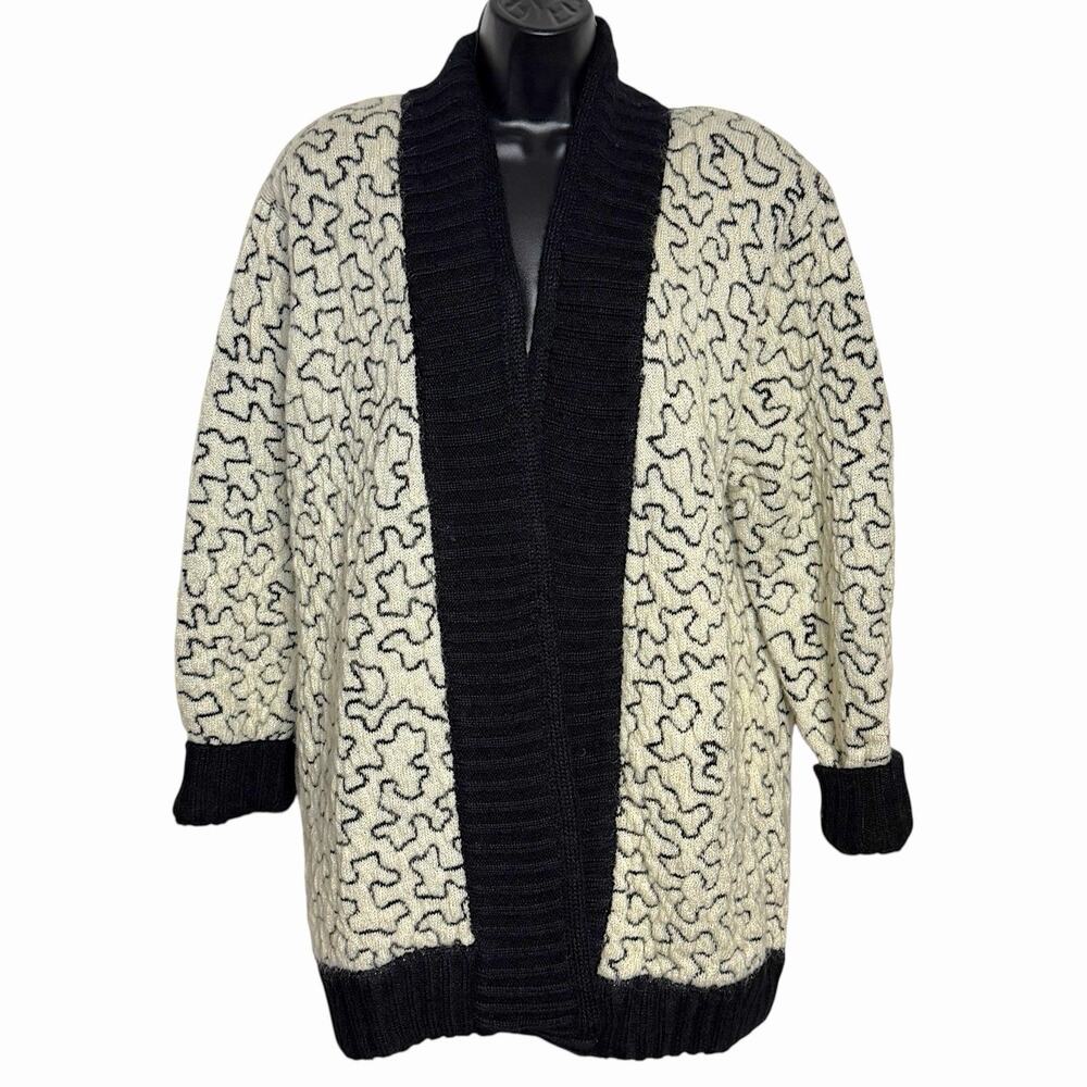 VTG PELLINI MOHAIR BLEND CHUNKY CARDIGAN SWEATER 80s 90s OPEN FRONT ARTSY 40 M L